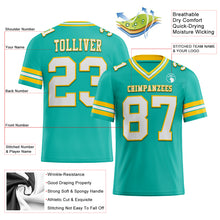 Load image into Gallery viewer, Custom Aqua White-Yellow Authentic Football Jersey
