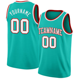 Custom Aqua White-Red Authentic Basketball Jersey