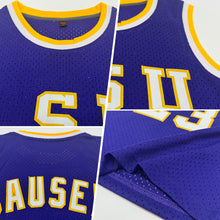 Load image into Gallery viewer, Custom Purple White-Gold Authentic Throwback Basketball Jersey
