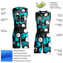 Load image into Gallery viewer, Custom Black Aqua-White Round Neck Sublimation Basketball Suit Jersey
