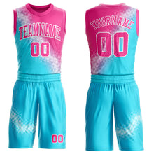 Load image into Gallery viewer, Custom Sky Blue Pink-White Gradient Two Tone Diamond Shape Round Neck Sublimation Basketball Suit Jersey
