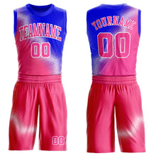 Load image into Gallery viewer, Custom Pink Royal-White Gradient Two Tone Diamond Shape Round Neck Sublimation Basketball Suit Jersey
