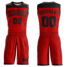 Load image into Gallery viewer, Custom Red Black Color Block Round Neck Sublimation Basketball Suit Jersey
