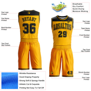 Custom Gold Black Color Block Round Neck Sublimation Basketball Suit Jersey