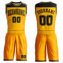Load image into Gallery viewer, Custom Gold Black Color Block Round Neck Sublimation Basketball Suit Jersey
