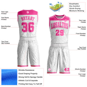 Custom White Pink Color Block Round Neck Sublimation Basketball Suit Jersey