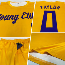 Load image into Gallery viewer, Custom Gold Purple Round Neck Suit Basketball Jersey
