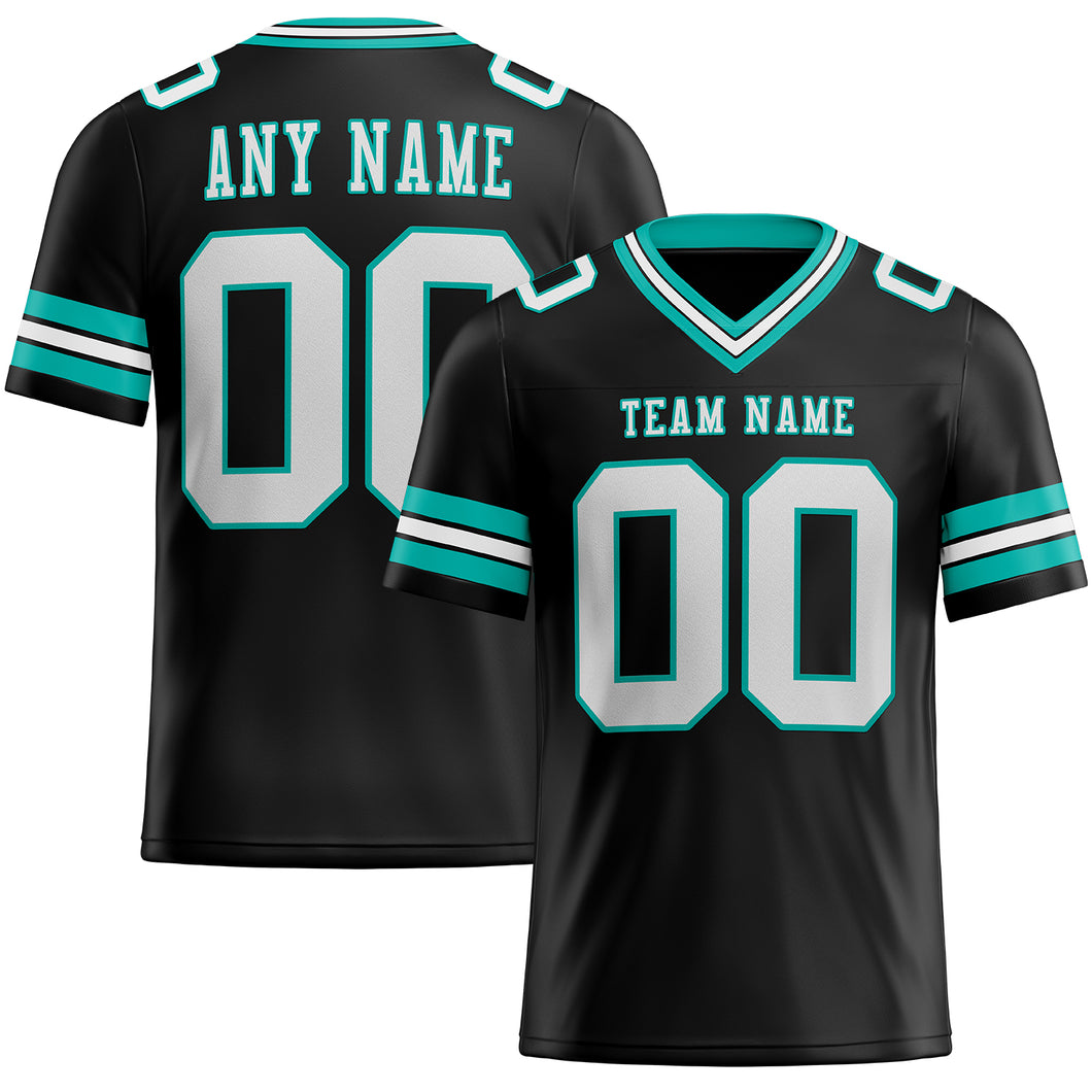 Custom Black White-Aqua Mesh Authentic Football Jersey