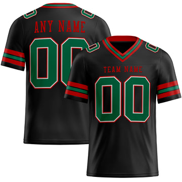 Custom Black Kelly Green-Red Mesh Authentic Football Jersey