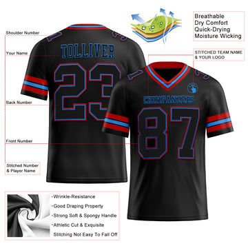 Custom Black Electric Blue-Red Mesh Authentic Football Jersey