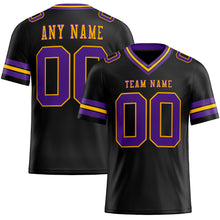 Load image into Gallery viewer, Custom Black Purple-Gold Mesh Authentic Football Jersey
