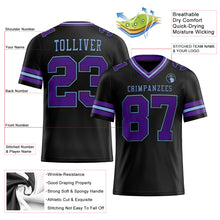 Load image into Gallery viewer, Custom Black Purple-Light Blue Mesh Authentic Football Jersey
