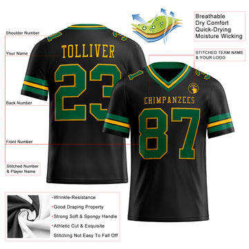 Custom Black Kelly Green-Gold Mesh Authentic Football Jersey