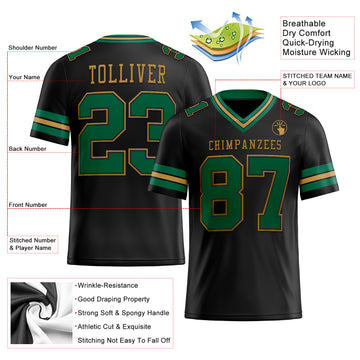 Custom Black Kelly Green-Old Gold Mesh Authentic Football Jersey