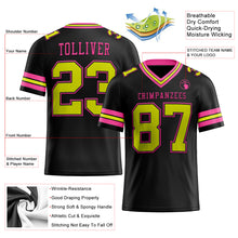 Load image into Gallery viewer, Custom Black Neon Yellow-Pink Mesh Authentic Football Jersey
