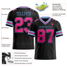 Load image into Gallery viewer, Custom Black Pink-Light Blue Authentic Football Jersey
