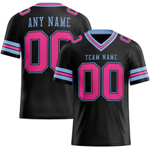 Load image into Gallery viewer, Custom Black Pink-Light Blue Authentic Football Jersey
