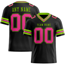 Load image into Gallery viewer, Custom Black Pink-Neon Green Mesh Authentic Football Jersey
