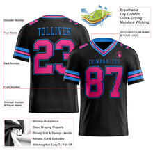 Load image into Gallery viewer, Custom Black Pink-Electric Blue Mesh Authentic Football Jersey
