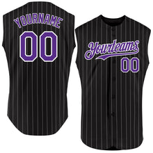 Load image into Gallery viewer, Custom Black White Pinstripe Purple Authentic Sleeveless Baseball Jersey
