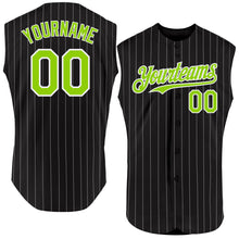 Load image into Gallery viewer, Custom Black White Pinstripe Neon Green Authentic Sleeveless Baseball Jersey
