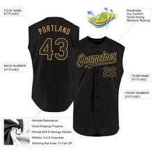 Load image into Gallery viewer, Custom Black Old Gold Authentic Sleeveless Baseball Jersey
