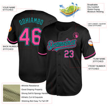 Load image into Gallery viewer, Custom Black Pink-Teal Mesh Authentic Throwback Baseball Jersey

