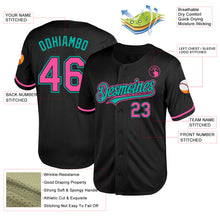 Load image into Gallery viewer, Custom Black Pink-Aqua Mesh Authentic Throwback Baseball Jersey
