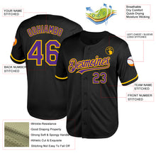 Load image into Gallery viewer, Custom Black Purple-Gold Mesh Authentic Throwback Baseball Jersey
