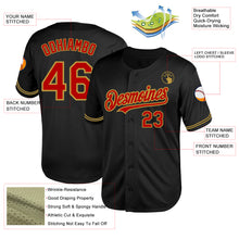 Load image into Gallery viewer, Custom Black Red-Old Gold Mesh Authentic Throwback Baseball Jersey
