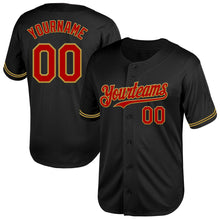 Load image into Gallery viewer, Custom Black Red-Old Gold Mesh Authentic Throwback Baseball Jersey
