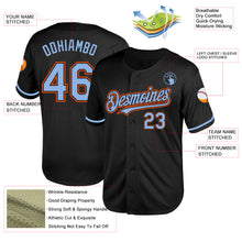 Load image into Gallery viewer, Custom Black Light Blue-Orange Mesh Authentic Throwback Baseball Jersey
