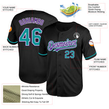 Load image into Gallery viewer, Custom Black Teal-Purple Mesh Authentic Throwback Baseball Jersey
