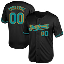 Load image into Gallery viewer, Custom Black Teal-Old Gold Mesh Authentic Throwback Baseball Jersey
