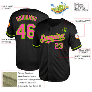 Custom Black Pink-Neon Green Mesh Authentic Throwback Baseball Jersey
