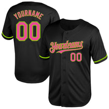 Load image into Gallery viewer, Custom Black Pink-Neon Green Mesh Authentic Throwback Baseball Jersey
