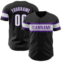 Load image into Gallery viewer, Custom Black White-Purple Authentic Baseball Jersey
