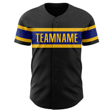 Load image into Gallery viewer, Custom Black Royal-Yellow Authentic Baseball Jersey
