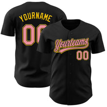 Load image into Gallery viewer, Custom Black Medium Pink-Yellow Authentic Baseball Jersey
