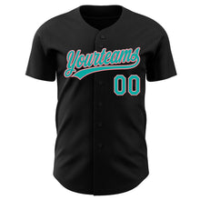 Load image into Gallery viewer, Custom Black Aqua-Medium Pink Authentic Baseball Jersey
