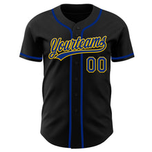Load image into Gallery viewer, Custom Black Royal-Yellow Authentic Baseball Jersey
