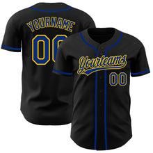 Load image into Gallery viewer, Custom Black Royal-Yellow Authentic Baseball Jersey
