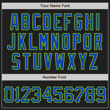 Load image into Gallery viewer, Custom Black Neon Green Pinstripe Thunder Blue Authentic Baseball Jersey

