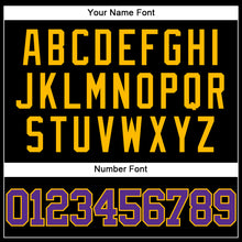 Load image into Gallery viewer, Custom Black Purple-Gold Mesh Authentic Throwback Baseball Jersey
