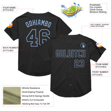 Load image into Gallery viewer, Custom Black Light Blue Mesh Authentic Throwback Baseball Jersey
