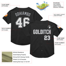 Load image into Gallery viewer, Custom Black White-Gray Mesh Authentic Throwback Baseball Jersey
