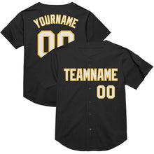 Load image into Gallery viewer, Custom Black White-Gold Mesh Authentic Throwback Baseball Jersey
