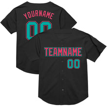 Load image into Gallery viewer, Custom Black Aqua-Neon Pink Mesh Authentic Throwback Baseball Jersey
