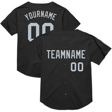 Load image into Gallery viewer, Custom Black Silver Mesh Authentic Throwback Baseball Jersey
