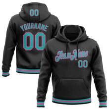 Load image into Gallery viewer, Custom Stitched Black Aqua-Pink Sports Pullover Sweatshirt Hoodie
